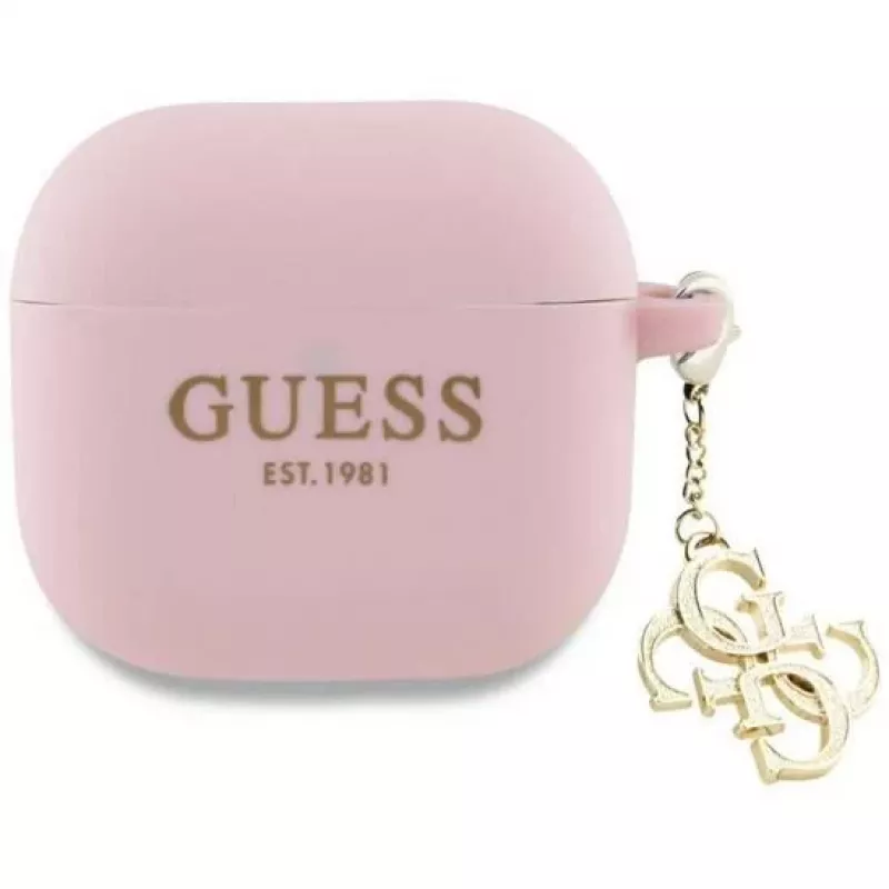 Guess GUA4LECG4P AirPods 4 Dangtelis Rožinis Silikoninis Su 4G Pakabuku