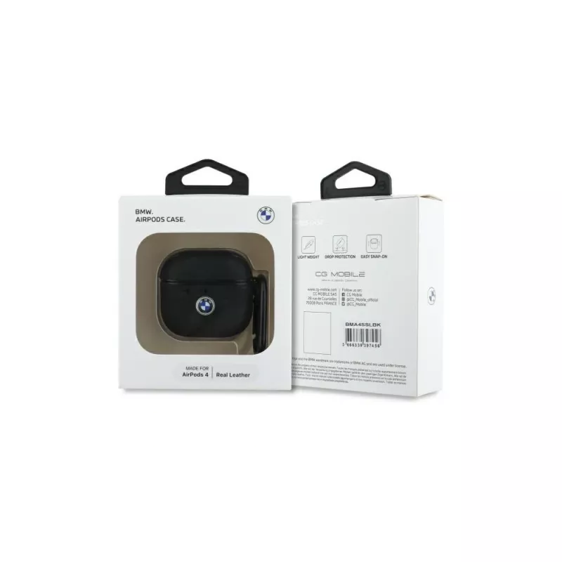 BMW BMA4SSLBK AirPods 4 Dangtelis Juoda Natūrali Oda Sidabrinis Logotipas