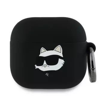 Karl Lagerfeld KLA4RUNCHK AirPods 4 Dangtelis Juodas Silikonas Choupette Galva 3D