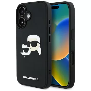 KARL LAGERFELD HC 3D Rubber DoubleHeads Case for iPhone 16, Black