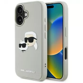 KARL LAGERFELD HC 3D Rubber DoubleHeads Dėklas, skirtas Apple iPhone 16 – Smėlio spalvos