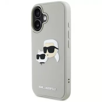 KARL LAGERFELD HC 3D Rubber DoubleHeads Dėklas, skirtas Apple iPhone 16 – Smėlio spalvos