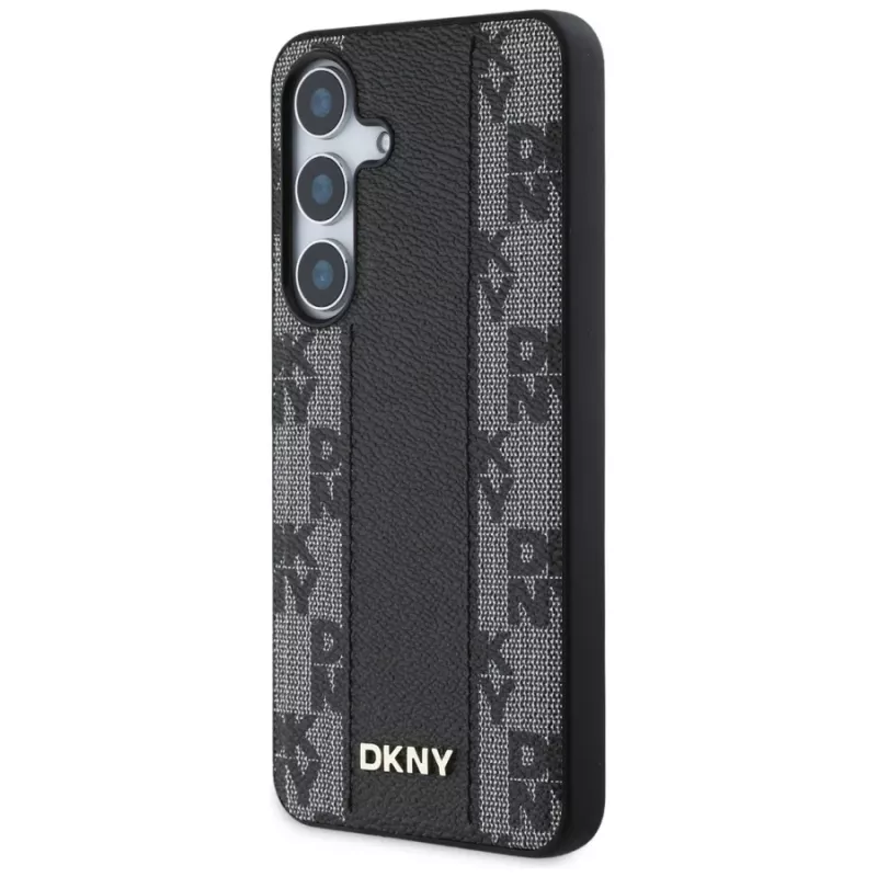DKNY Odinis languoto rašto dėklas su MagSafe, skirtas Samsung Galaxy S25, juodas