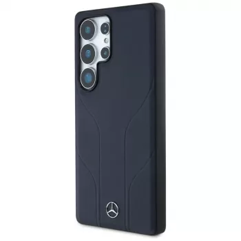 Mercedes-Benz Leather Debossed Lines MagSafe Case, Samsung Galaxy S25 Ultra, mėlyna