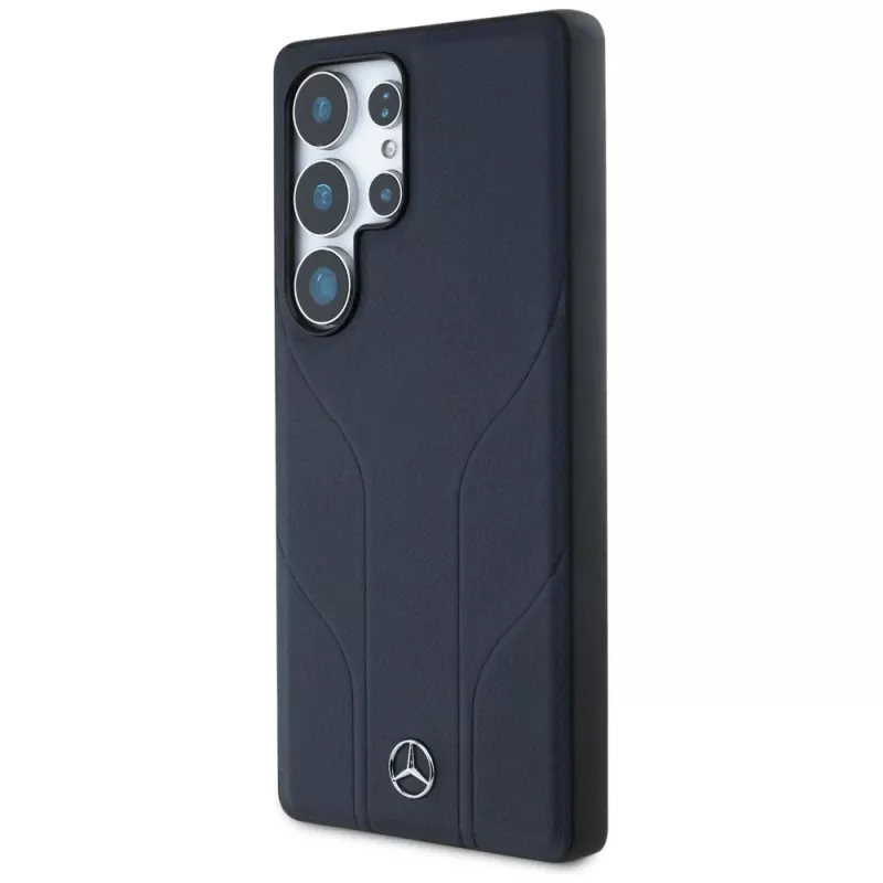 Mercedes-Benz Leather Debossed Lines MagSafe Case, Samsung Galaxy S25 Ultra, mėlyna