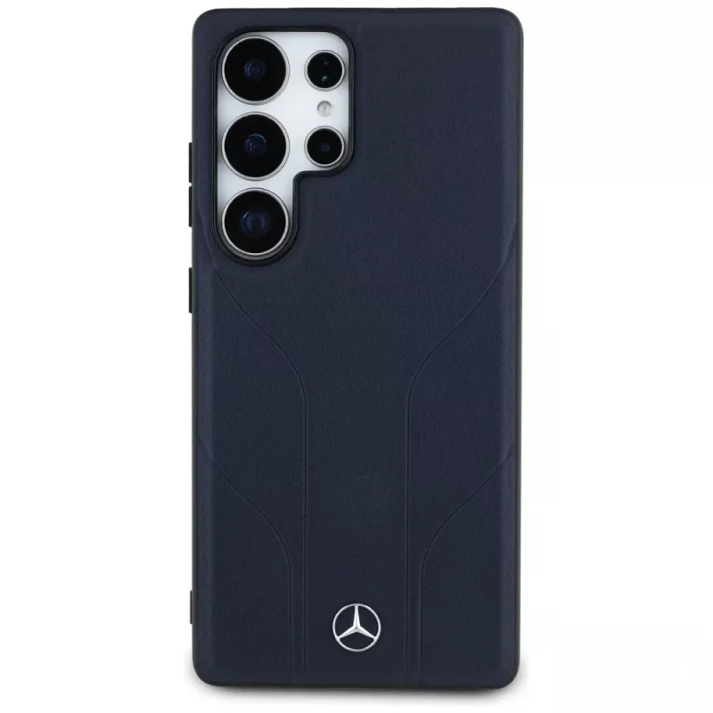 Mercedes-Benz Leather Debossed Lines MagSafe Case, Samsung Galaxy S25 Ultra, mėlyna