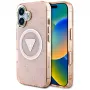 Guess IML Metal Glitter 4G Circle Triangle MagSafe Dėklas, skirtas iPhone 16 (rožinis)