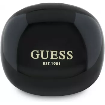 Guess Flat Classic Logo Electroplated TWS belaidžiai ausinukai su įkrovimo dėklu (Juodi)