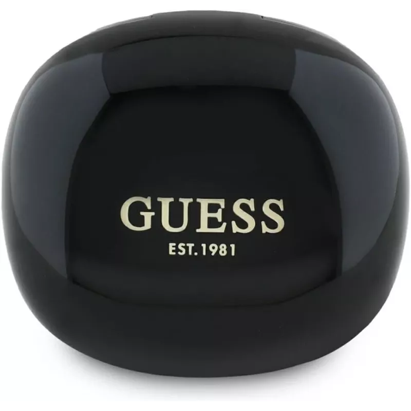 Guess Flat Classic Logo Electroplated TWS belaidžiai ausinukai su įkrovimo dėklu (Juodi)