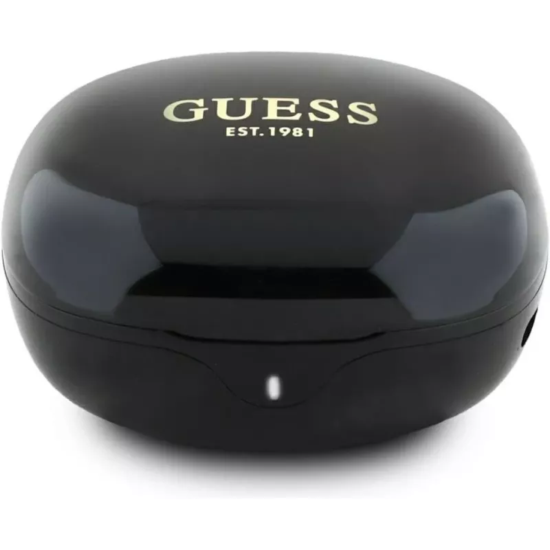 Guess Flat Classic Logo Electroplated TWS belaidžiai ausinukai su įkrovimo dėklu (Juodi)