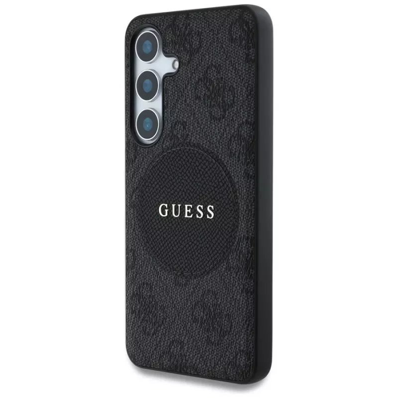 Guess 4G Round Patch Classic Logo MagSafe Dėklas, Samsung Galaxy S25+ (Juodas)