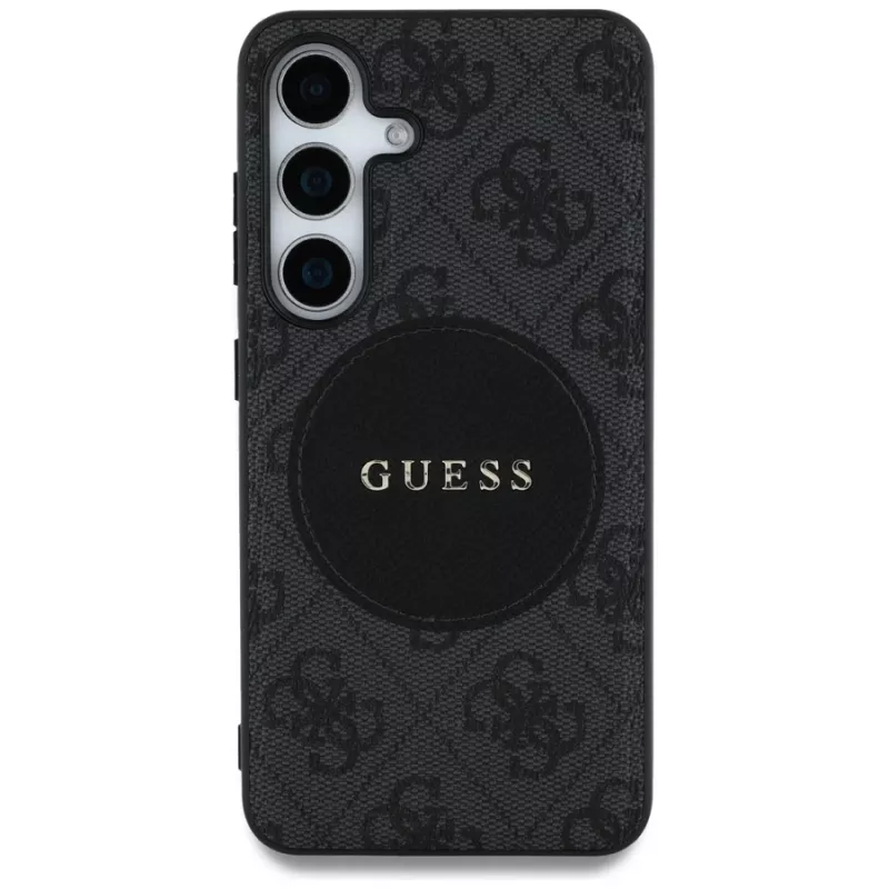 Guess 4G Round Patch Classic Logo MagSafe Dėklas, Samsung Galaxy S25+ (Juodas)