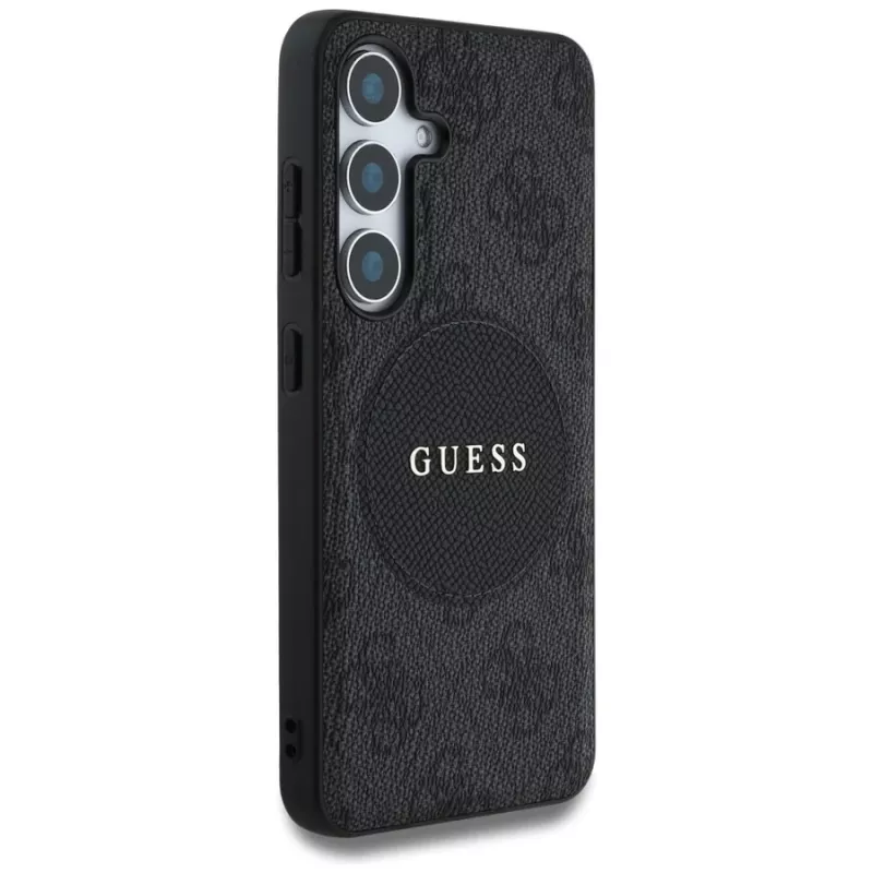 Guess 4G Round Patch Classic Logo MagSafe Dėklas, Samsung Galaxy S25+ (Juodas)