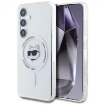 Karl Lagerfeld Button Choupette Head Printed Logo MagSafe Case, Samsung Galaxy S25, White