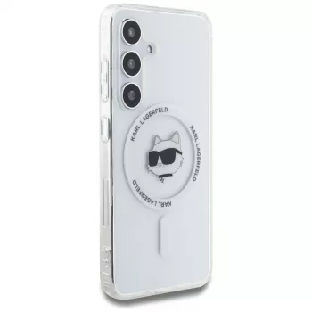 Karl Lagerfeld Button Choupette Head Printed Logo MagSafe Case, Samsung Galaxy S25, White