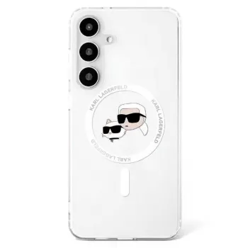 KARL LAGERFELD Button Karl & Choupette Heads Printed Logo MagSafe Case for Samsung Galaxy S25 White