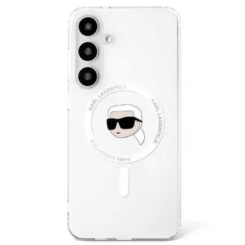 KARL LAGERFELD Button Karl Head Printed Logo MagSafe Dėklas, Samsung Galaxy S25, Baltas