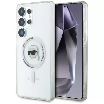 KARL LAGERFELD Button Karl Head Printed Logo MagSafe Dėklas, Samsung Galaxy S25 Ultra, Baltas