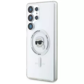 KARL LAGERFELD Button Karl Head Printed Logo MagSafe Dėklas, Samsung Galaxy S25 Ultra, Baltas