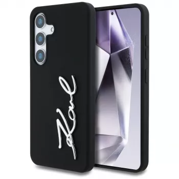 KARL LAGERFELD Silicone Metal Signature Logo Dėklas, Samsung Galaxy S25, Juodas