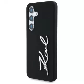 KARL LAGERFELD Silicone Metal Signature Logo Dėklas, Samsung Galaxy S25, Juodas
