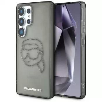 Karl Lagerfeld Rhinestones Karl Head Logo Dėklas, skirtas Samsung Galaxy S25 Ultra, juodas