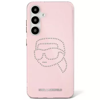 Karl Lagerfeld Rhinestones Karl Head Logo Dėklas, skirtas Samsung Galaxy S25 (Rožinis)