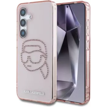 Karl Lagerfeld Rhinestones Karl Head Logo Dėklas, skirtas Samsung Galaxy S25 (Rožinis)