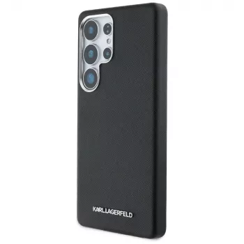 Karl Lagerfeld Saffiano Full-Wrapped Elongated Metal Logo MagSafe dėklas, skirtas Samsung Galaxy S25 Ultra, juodas