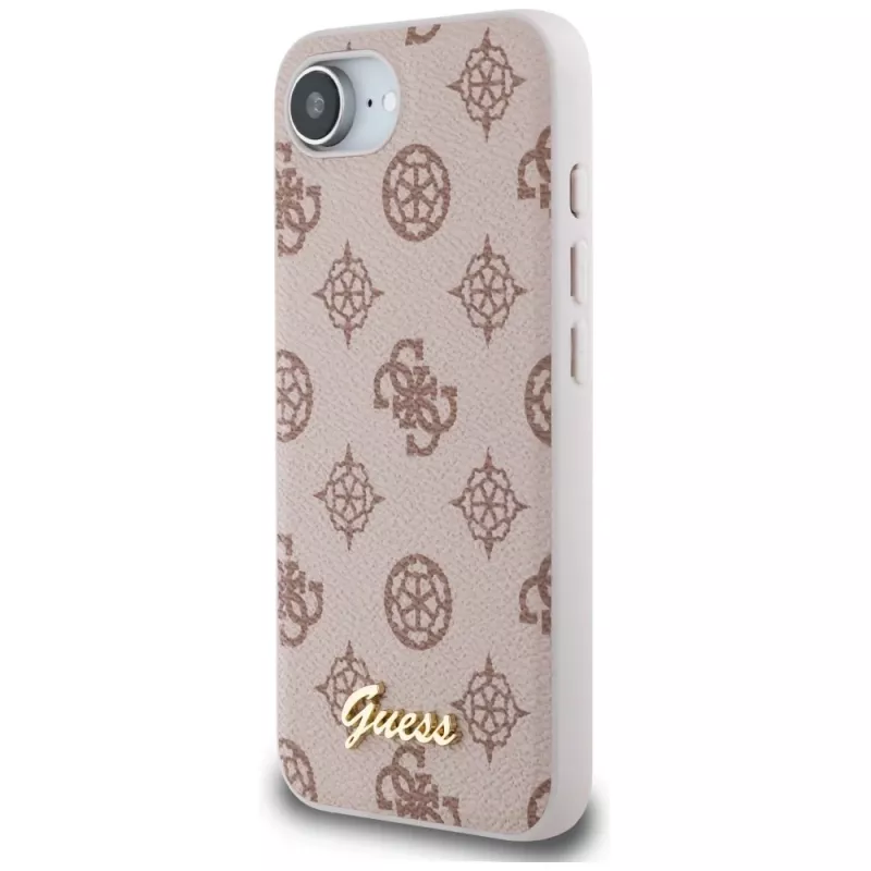 Guess Peony Script Logo MagSafe dėklas, skirtas iPhone 16e / 17e, ruda spalva