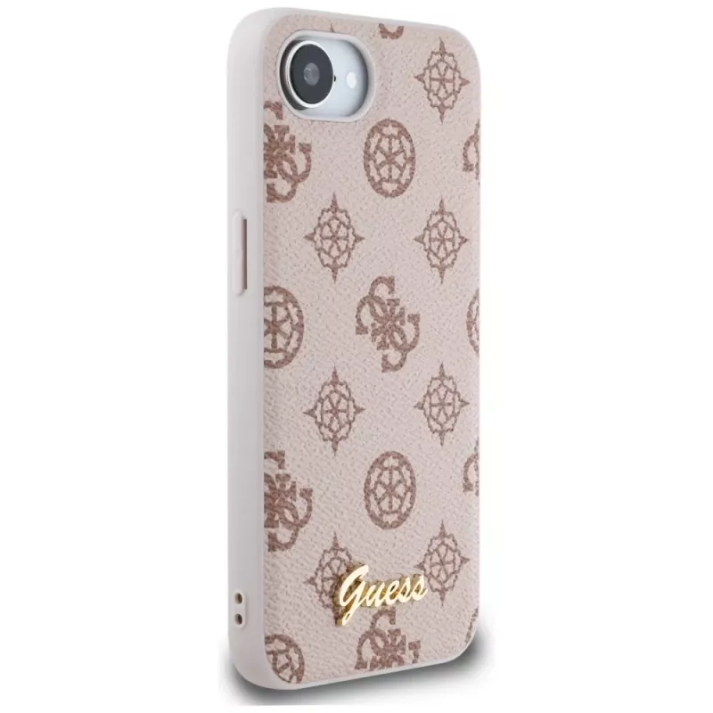 Guess Peony Script Logo MagSafe dėklas, skirtas iPhone 16e / 17e, ruda spalva
