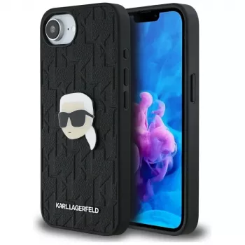 Karl Lagerfeld Monogram Karl Head Pin Case, iPhone 16e/17e, juoda