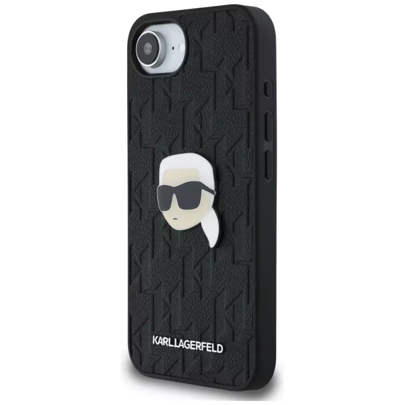 Karl Lagerfeld Monogram Karl Head Pin Case, iPhone 16e/17e, juoda