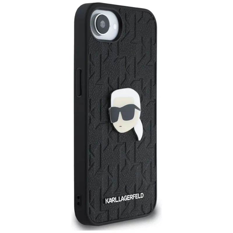 Karl Lagerfeld Monogram Karl Head Pin Case, iPhone 16e/17e, juoda