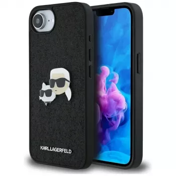 Karl Lagerfeld Fixed Glitter Karl & Choupette Heads Metal Pin Case, skirta Apple iPhone 16e (juoda)