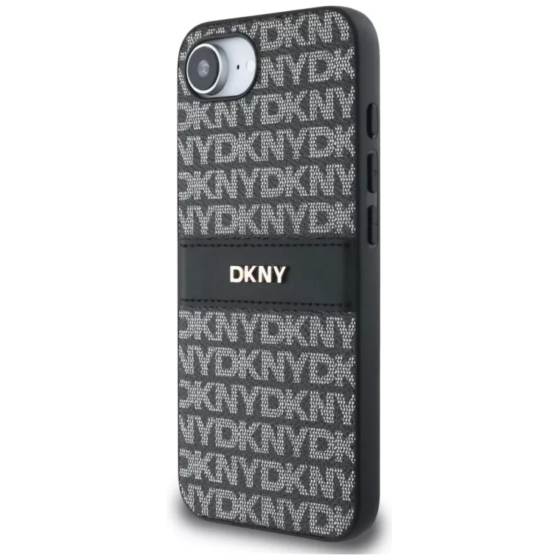 DKNY Repeat Texture Pattern with Tonal Stripe Phone Case, skirta iPhone 16e / 17e, juoda