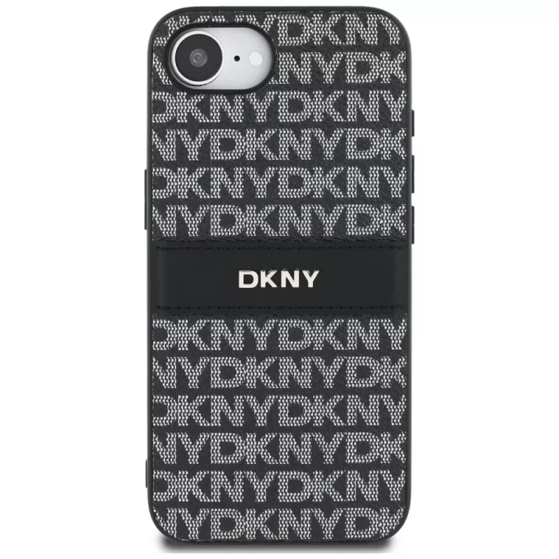 DKNY Repeat Texture Pattern with Tonal Stripe Phone Case, skirta iPhone 16e / 17e, juoda