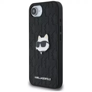 KARL LAGERFELD Monogram Choupette Head Pin Case, skirta iPhone 16e / 17e, juoda