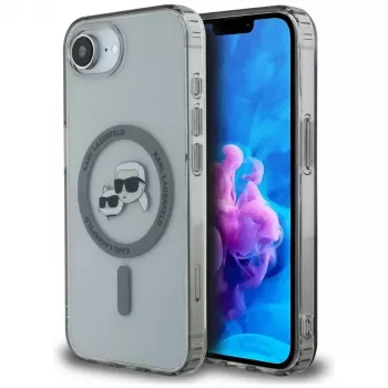 KARL LAGERFELD IML Metal Karl & Choupette Heads MagSafe dėklas, skirtas iPhone 16e / 17e, juodas