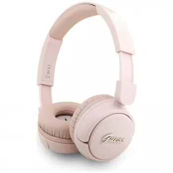 Guess Metal Logo Script belaidės Bluetooth 5.3 ausinės ant ausų (rožinės spalvos)