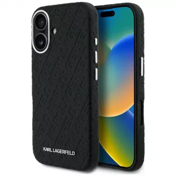 KARL LAGERFELD Stamped Karl & Choupette MagSafe dėklas, skirtas Apple iPhone 16, juodas