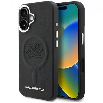 Karl Lagerfeld Initial & Metal Logo MagSafe Case, skirta Apple iPhone 16, juoda