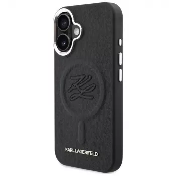 Karl Lagerfeld Initial & Metal Logo MagSafe Case, skirta Apple iPhone 16, juoda