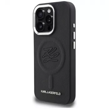Karl Lagerfeld Initial & Metal Logo MagSafe Dėklas, skirtas iPhone 16 Pro, juodas