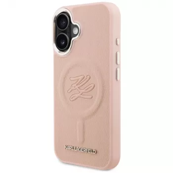 Karl Lagerfeld Initial & Metal Logo MagSafe Case, iPhone 16, Pink