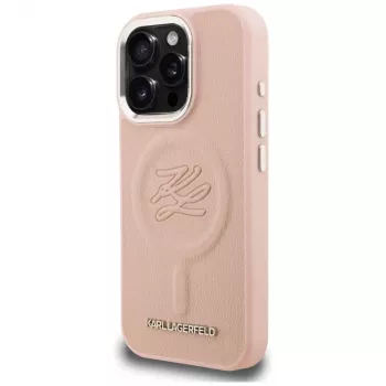 KARL LAGERFELD Initial & Metal Logo MagSafe Dėklas, skirtas iPhone 16 Pro Max, rožinis
