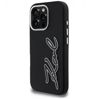 KARL LAGERFELD FW Grained Signature Logo Case, iPhone 16 Pro Max, juoda