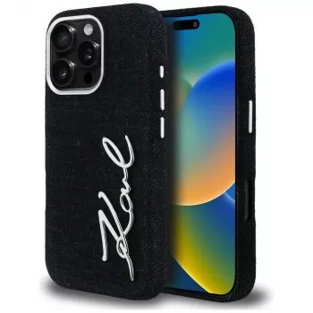 Karl Lagerfeld FW Jeans Signature Logo Dėklas, skirtas iPhone 16 Pro, Juodas