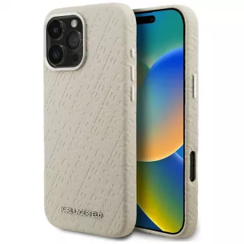 KARL LAGERFELD FW Stamped KarlMagSafe dėklas, skirtas iPhone 16 Pro Max, smėlio spalvos