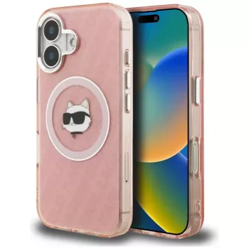 Karl Lagerfeld IML Choupette Head Logo MagSafe Case, skirta Apple iPhone 16, rožinė